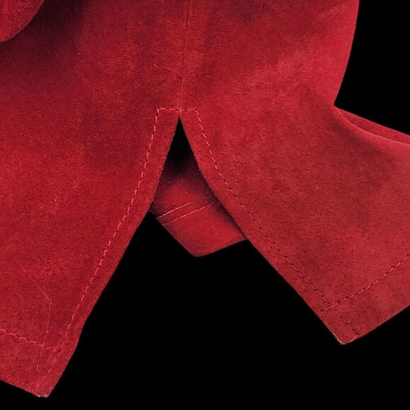 Vintage Red Suede/Leather Button-Front Women's Coat With Folded Collar & Cuffs - Picture 13 of 16